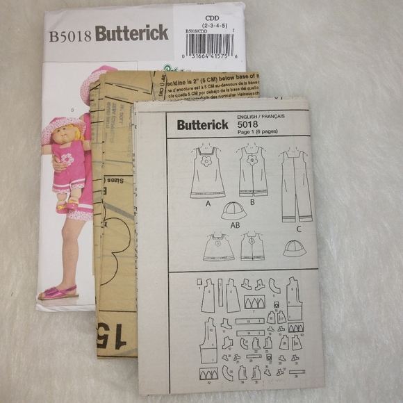 Butterick B5018 Dress, jumpsuit,  hat for child, Clothes for Cabbage Patch CPK - Picture 4 of 6